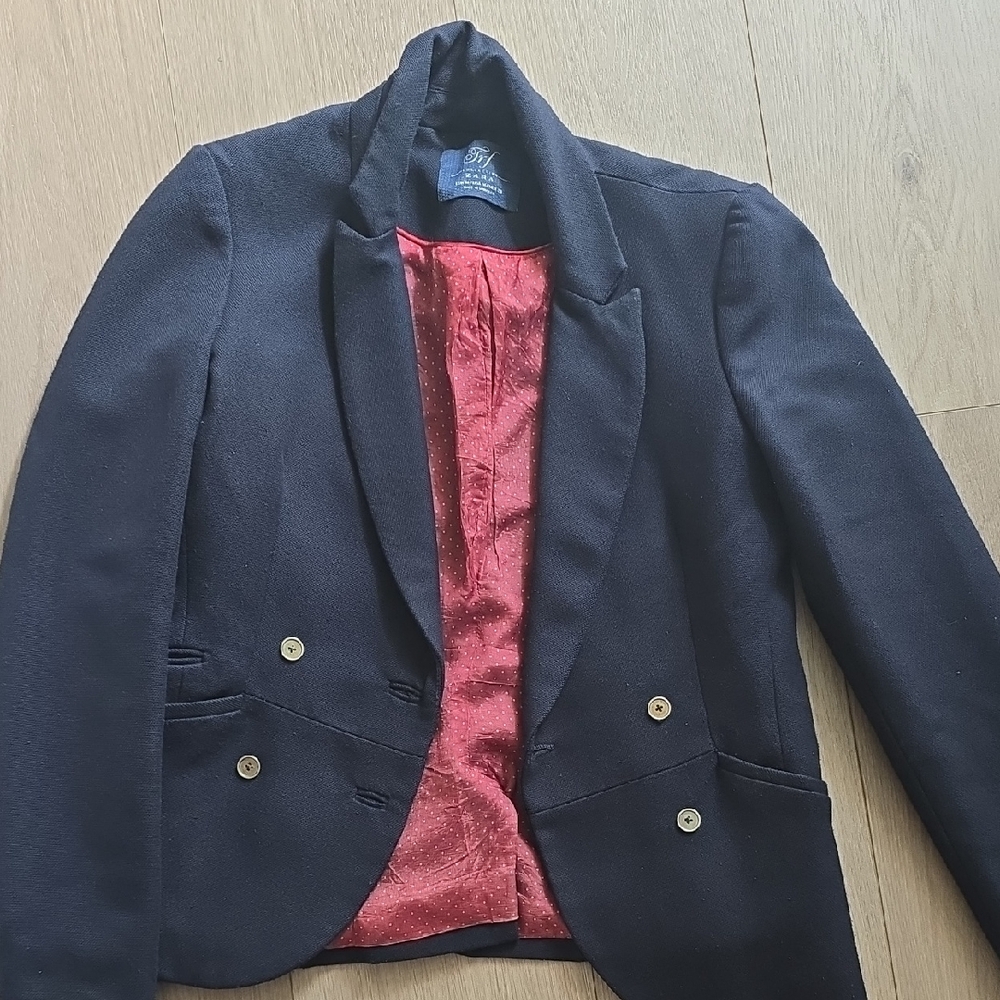 Zara Navy Blazer with Red Polka Dot Lining